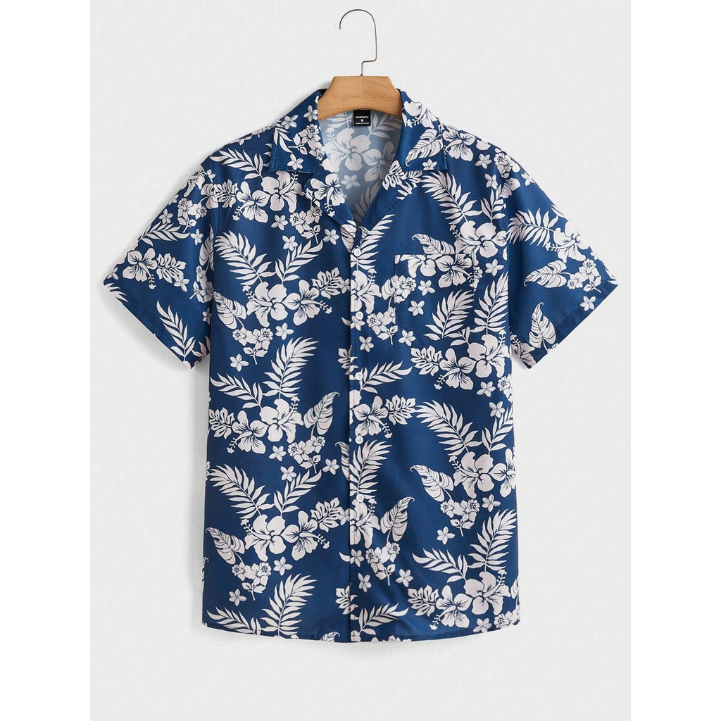 เสื้อฮาวายลายใบไม้ 3ง ของผู้ชาย เสื้อเชิ้ตแขนยาว เสื้อเชิ้ตใส่เที่ยว เสื้อเชิ้ตแขนสั้น เวลาสบายๆ