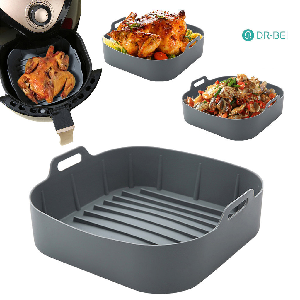 Dr.bei Flagship Store ซิลิโคน Air Fryer Baking Pan Liners พร้อมที่จับซิลิโคนเกรดอาหารเตาอบ Liner Non-Stick Reusable Airfryer อุปกรณ์เสริมสําหรับ 4-6 Qt Air Fryers