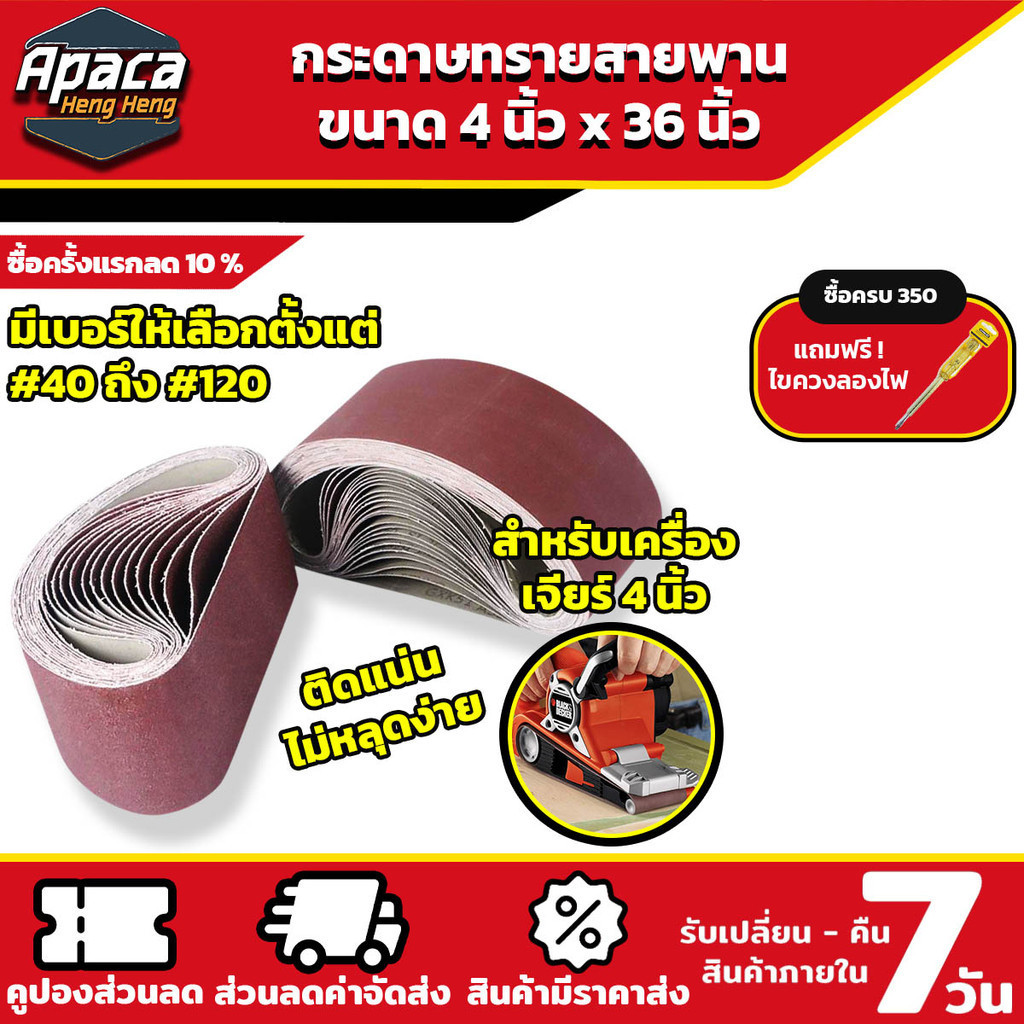 (ราคาต่อ 1 ม้วน) กระดาษทรายสายพาน ขนาด 4x36นิ้ว / 100x610มม กระดาษทราย ผ้าทรายสายพาน มี 5 เบอร์ #40 #60 #80 #100 #120
