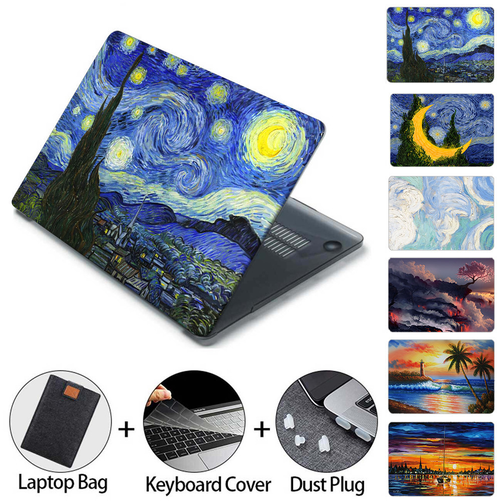 5 in 1 Oil Paint Print Case for 2024 Macbook M3 Air15 A3114 Air13 A3113 Pro14 A2918 A2991 A2992 Air13 M2 A2681 A2941 2020 Pro13.3 M1 A2338 Air M1 A2337 With Keyboard Cover  JUE9
