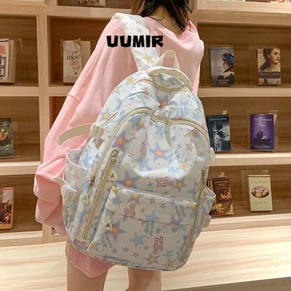 UUMIR กระเป๋าเป้สะพายหลังผู้หญิง Y2K ดาว ความจุขนาดใหญ่ แฟชั่นหลายกระเป๋า ไนลอน สําหรับนักเรียน