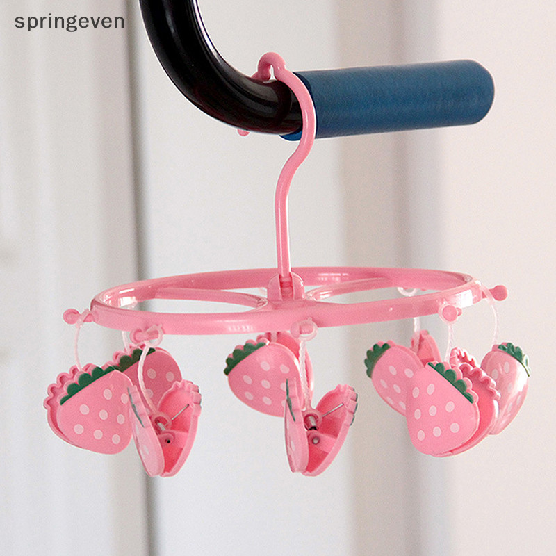 [springeven] น่ารักน่ารักสตรอเบอร์รี่เสื้อผ้าเครื่องเป่าแขวนถุงเท้ากันลมราวตากผ้าในครัวเรือน Heart Storage ซักรีด Rack Home สต็อกใหม่