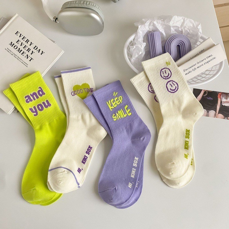 ถุงเท้าแฟชั่นสตรี ลายน่ารัก ผ้าฝ้ายแท้ ดูดซับเหงื่อและระบายอากาศ นุ่มสบาย