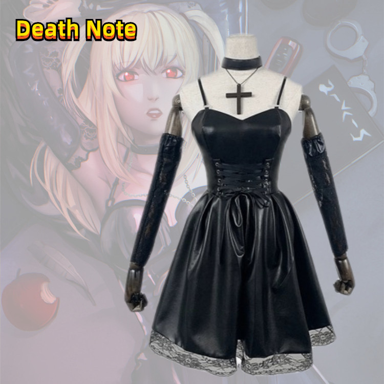 Death Note Anime COSPLAY costume: Misa's SEXY PU Leather skirt Black Slim SLIP Dress with Lace