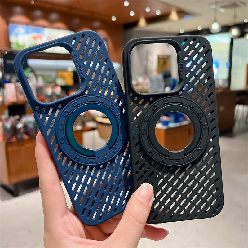กลวงออกกระจายความร้อนระบายอากาศแหวนยึดแม่เหล็กกรณีโทรศัพท์สําหรับ ไอโฟน 16 15 13 14 มือโปร สูงสุด ฝาครอบระบายความร้อนป้องกันลายนิ้วมือกันกระแทกลดลงปกป้องปลอกซิลิโ