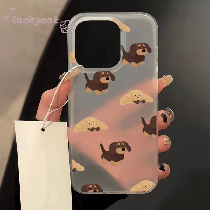 Iphone 15 14 13 12 11 Pro Max X Xr Xs Max 7 8 Plus SE2020 เคสโทรศัพท์การ์ตูนยิ้มขนมปังลูกสุนัขน่ารักฝาครอบโทรศัพท์นุ่มใส