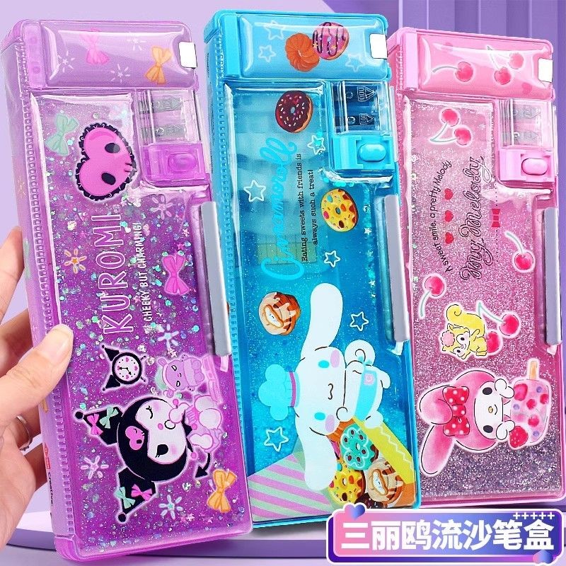 Sanrio Melody Glitter กล่องเครื่องเขียนมัลติฟังก์ชั่นนักเรียนชั้นประถมศึกษากล่องดินสอการ์ตูนสาวคว