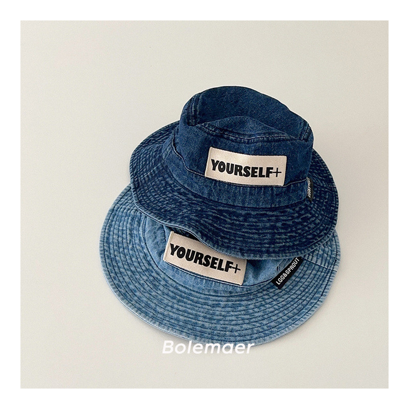 หมวกชาวประมงหมวกเด็กเกาหลี Simple Letter ผ้าป้าย Retro Denim Baby Bucket Cap