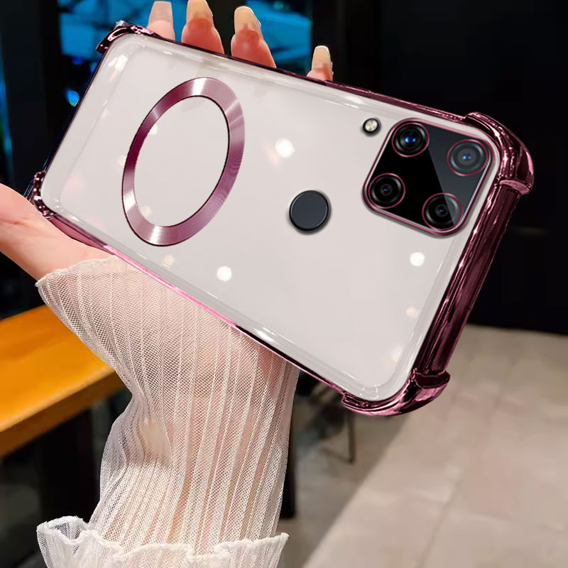 เคส ปลอก realme C15 realme C12 realme C25 realme C25S เคสโทรศัพท์ป้องกันการชนกันขอบทองนุ่มโปร่งใสฝาครอบป้องกันพร้อมแหวนดูดแม่เหล็กกันชนดูดซับแรงกระแทก sjcxq
