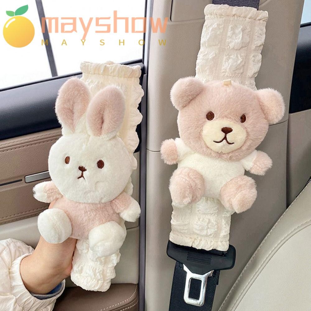 Mayshow ที่หุ้มเข็มขัดนิรภัยในรถยนต์, สายรัดป้องกันลายการ์ตูนตุ๊กตา, ฝาครอบแผ่นรองไหล่สากลน่ารัก
