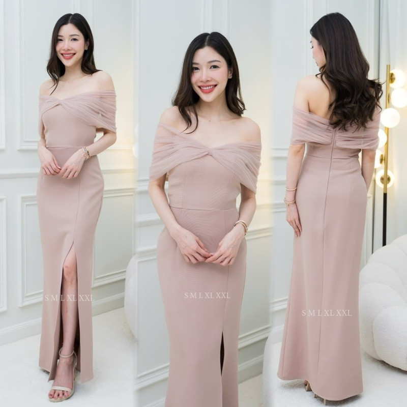 ชุดไปงานแต่ง เรียบหรู ดูแพง ชุดเดรส ชุดออกงาน NP036 เกรดพรีเมี่ยม เดรสยาว เกาะอกมุ้ง มีฟองน้ำ งานแต่งงาน ชุดราตรี Dress - รูปที่ 3