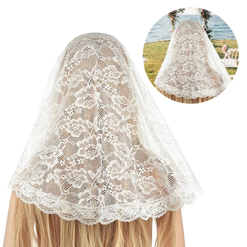 Mya Bride Veil Mandilla Lace Head Covering Wedding Hair Covering White Wedding Veil Headscarf ผ้าคลุ