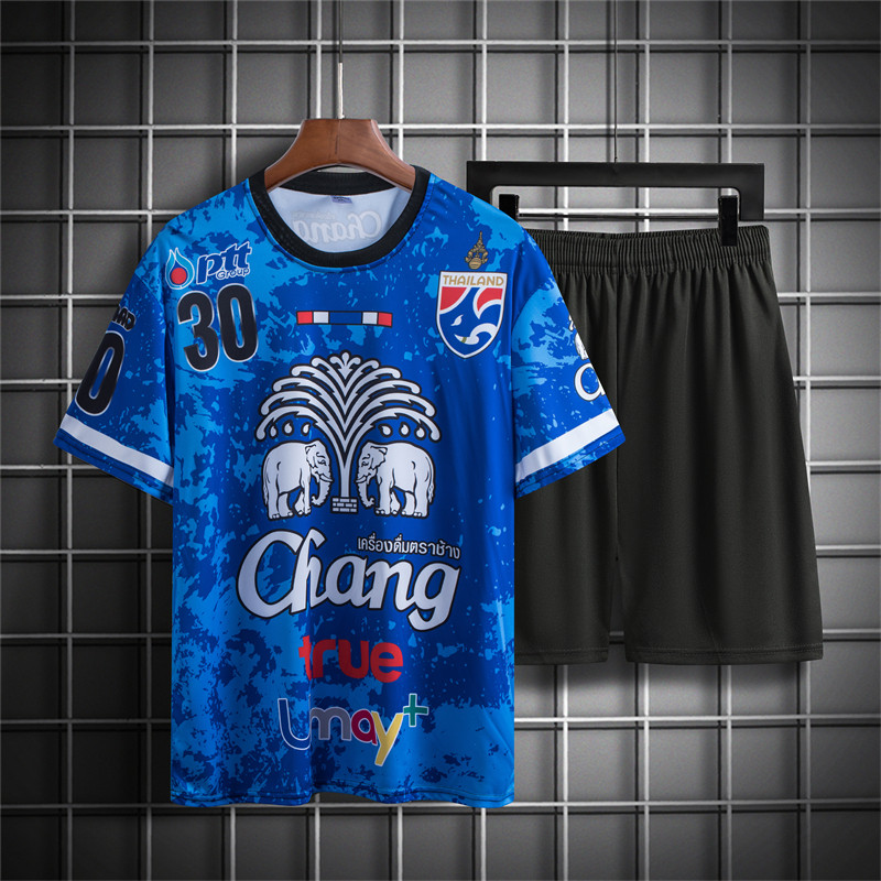เสื้อยืด+กางเกงขาสั้น ชุดเซ็ทกีฬา ชุดวิ่ง+ ธง Logoช้าง เบาสบายระบายอากาศ ใหม่ล่าสุด ชุดกีฬา