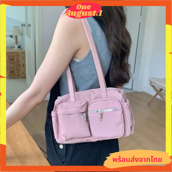 พร้อมส่งจากไทย กระเป๋าผ้าไนลอนมีช่องซิปด้านหน้าทรงเหลื่ยม S088