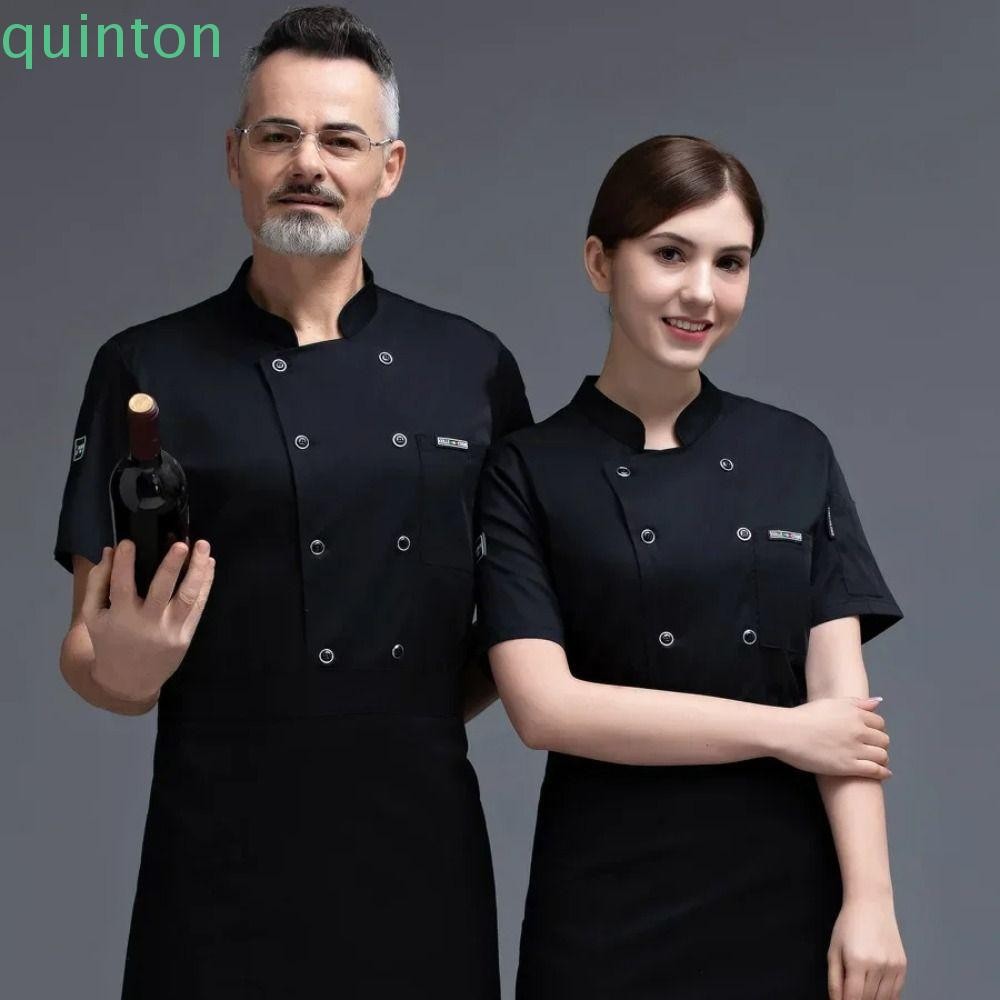 Quinton ชุดทํางานเชฟ, ตาข่ายระบายอากาศแขนยาวชุดเชฟ, ห้องครัวเสื้อผ้าสีดําหนาสีขาวชุดเชฟผู้ชายและผู้หญิง