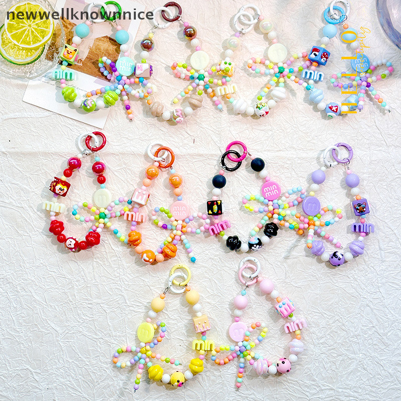 Newwellknownnice Candy สีโทรศัพท์หัวเข็มขัดลูกปัดน่ารัก Lanyards แฟชั่นลูกปัดจี้สําหรับสายคล้องโทรศัพท์ TH