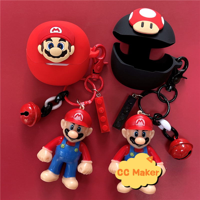 For QCY MeloBuds Pro Case Cartoon Mario Keychain QCY MeloBuds Pro Silicone Soft Case QCY MeloBuds Pr