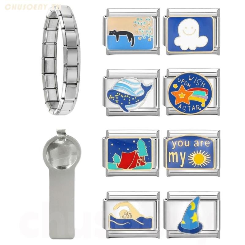 ยอดนิยม Love Unicorn Blue Sea Bling Italian Charm Links Fit 9 มม.สร้อยข้อมือสแตนเลสทําเครื่องประดับ