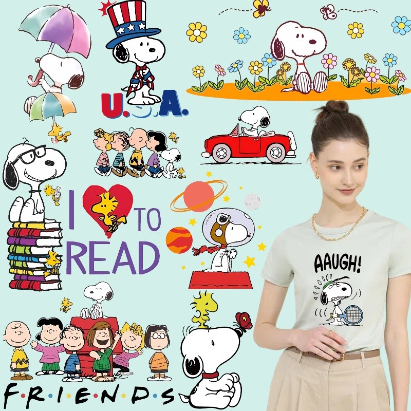 สติกเกอร์ผ้าพิมพ์ลาย สนูปปี้ สนูปปี้ และเพื่อนของเขาสติกเกอร์ถ่ายเทความร้อนคุณภาพสูงสติกเกอร์ล้างทําความสะอาดได้แฟชั่น