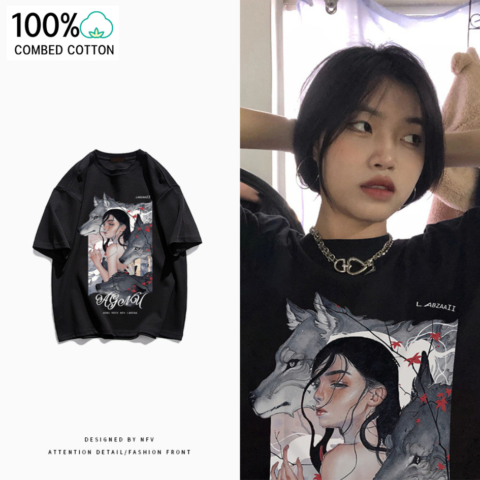 UT ใหม่ เสื้อยืด โอเวอร์ไซส์วินเทจ unisex สไตล์อเมริกัน สตรีท ลายตัวตลก ผ้าคอตตอน ผ้าฝ้ายใส่สบาย สไตล์เกาหลี "AGENU"