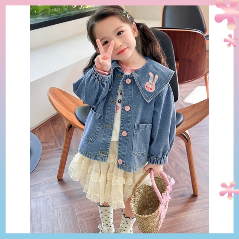 Girls Autumn2024New Denim Jacket Spring and Autumn Fashionable Children's Clothing Girls' Fashionable Early Autumn Denim Jacket