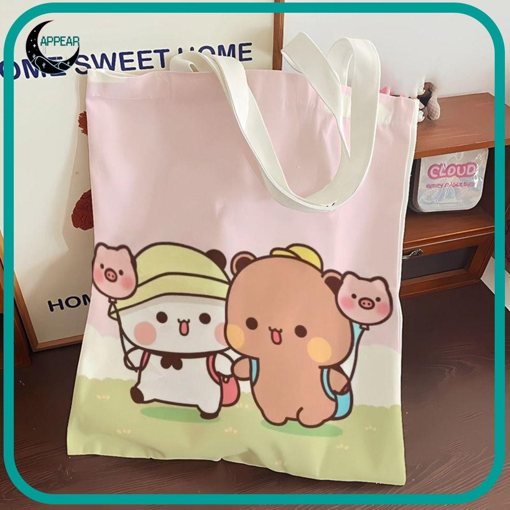 APPEAR กระเป๋าโท้ทน่ารัก Bubu Dudu Panda Bear กระเป๋าผ้าใบการ์ตูน กระเป๋าถือสไตล์ญี่ปุ่น ความจุใหญ่ พกพาสะดวก