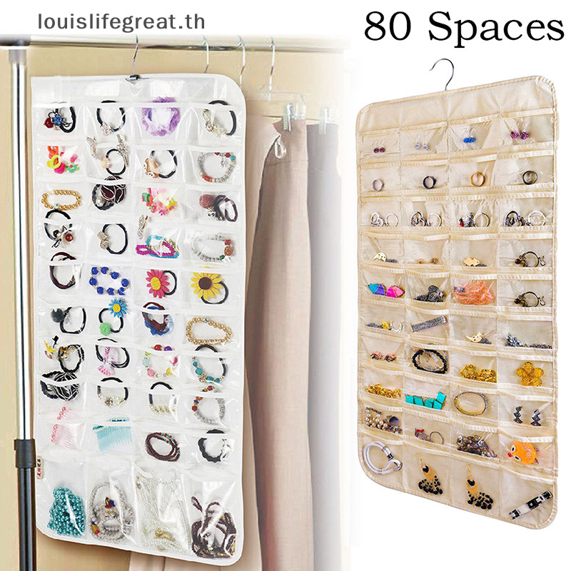 Louislifegreat 80 Pocket Hanging Jewelry Organizer Storage for Holding ต่างหู Jewelries Pouch ใหม่