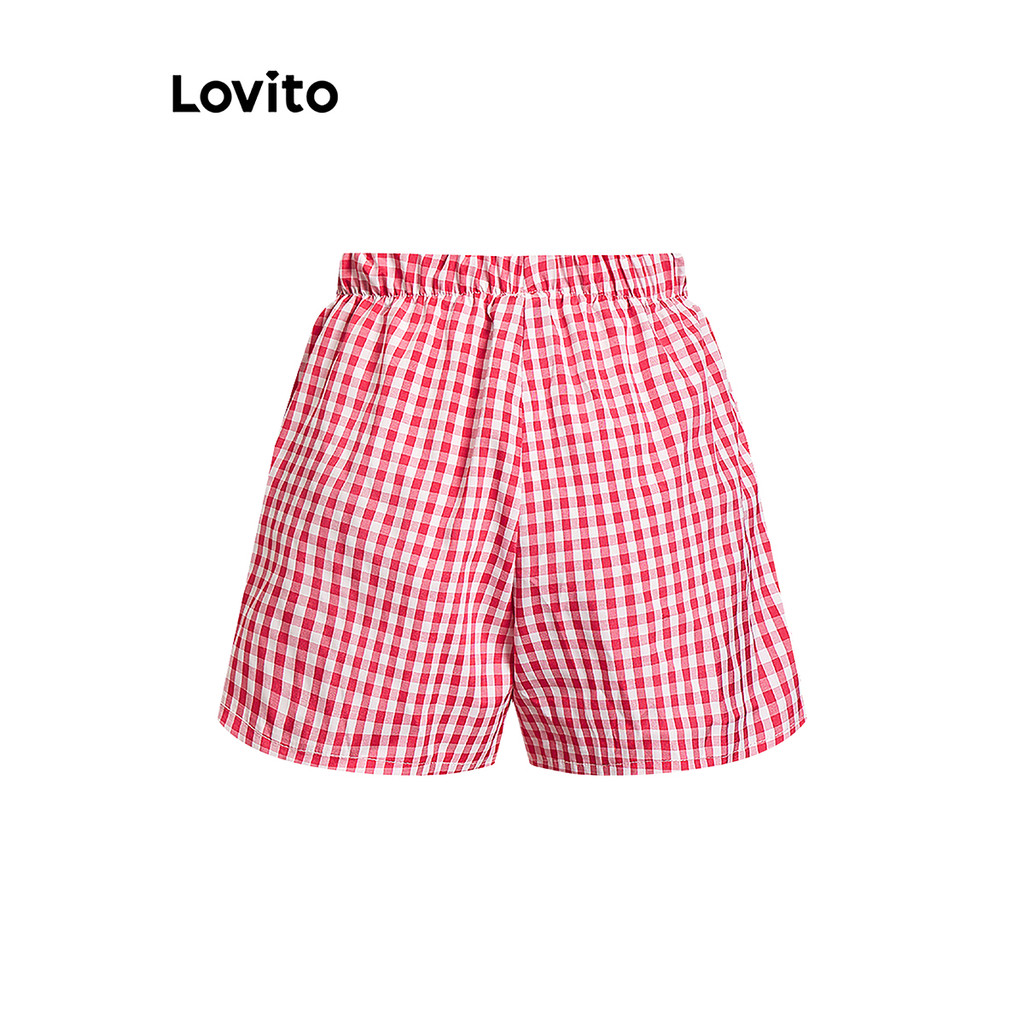 (Trendy) Lovito โบโฮ กางเกงขาสั้นฤดูร้อน/ฤดูใบไม้ผลิพื้นฐานลายสก๊อตสําหรับผู้หญิง LBL15341 ราคา ถูกที่สุด ดีลบีเคเค แกลเลอรีภาพที่ 4
