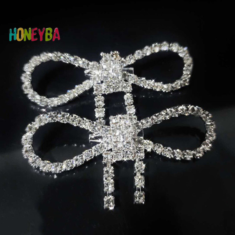 <Honeyba>แฟชั่นเงาRhinestoneโบว์หัวเข็มขัดมุกSel Pinหัวเข็มขัดDIYเสื้อผ้ารองเท้าAppliqueอุปกรณ์จัดงานแต่งงานของขวัญ