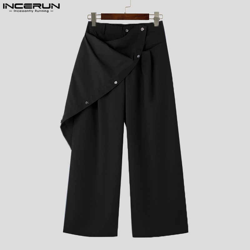 Incerun ผู้ชายเกาหลีทุกวันสบายๆสีทึบ Deconstructed Design กางเกง