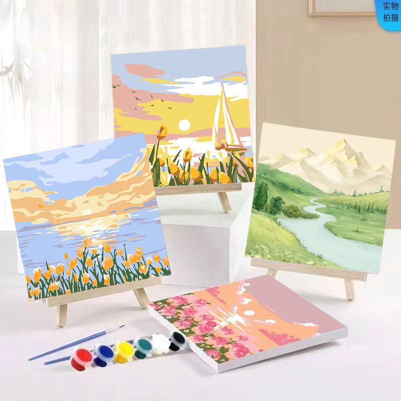 ภาพระบายสีตามตัวเลข 20X20ซม ขึงเฟรมไม้พร้อมอุปกรณ์ ขนาด ฝึกสมาธิ ของขวัญ DIY สำหรับตกแต่งบ้าน