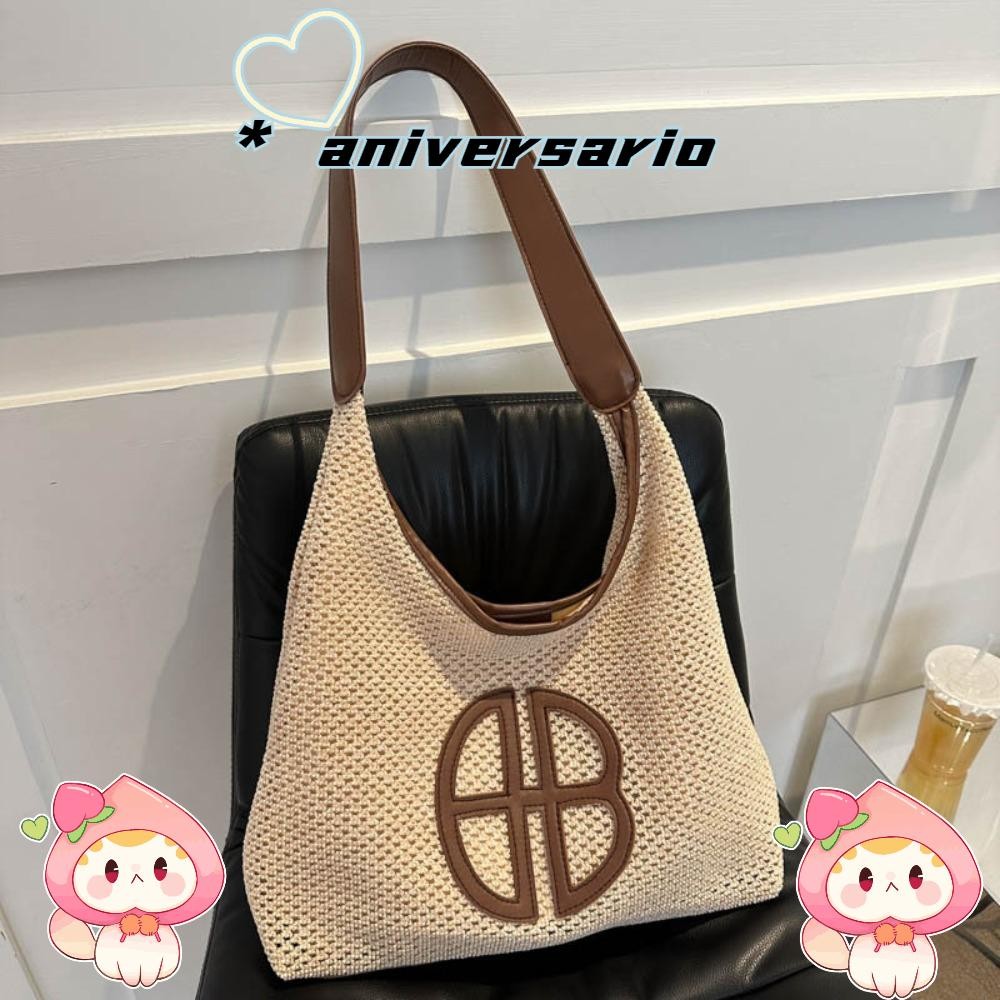 Aniversario Straw Bag, กระเป๋าผ้าลําลองความจุขนาดใหญ่, 2024 Retro Trend Shopping Bag Totes Lady