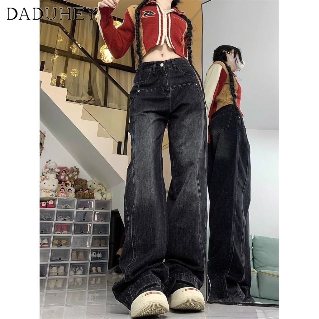DaDuHey2026 2026 New Summer Black Gray High Waist Loose Drooping Straight Jeans Women's American High Street Retro Washed Distressed All-Matching Wide Leg Jeans - รูปที่ 3