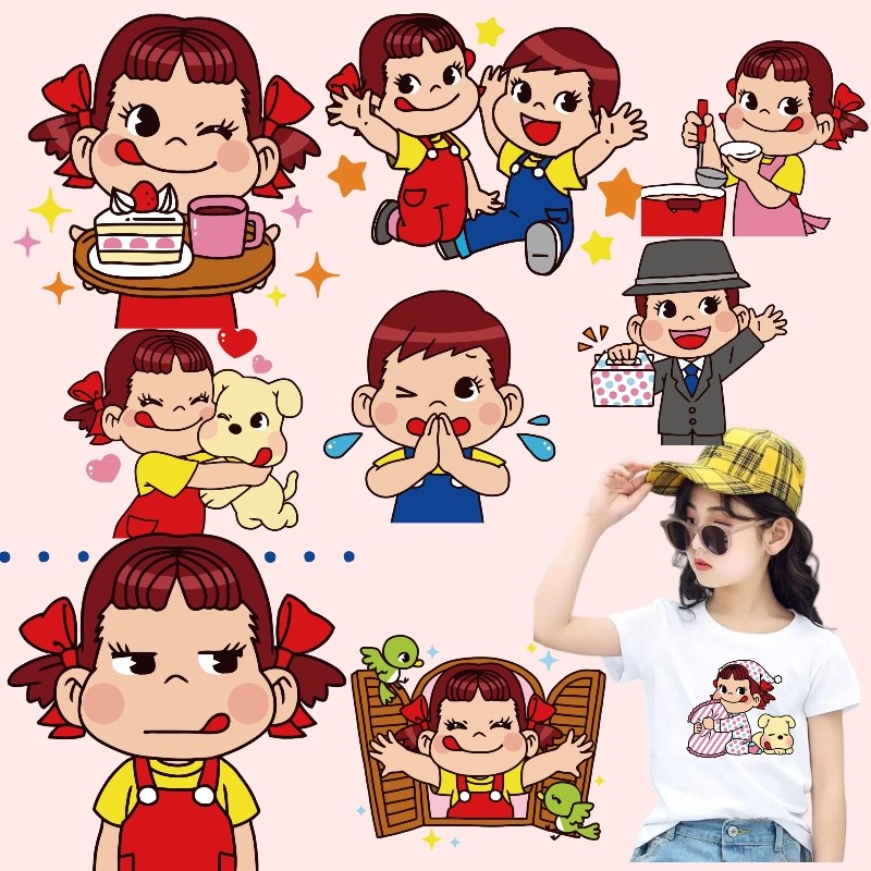 ฟูจิยะ เสื้อยืดการ์ตูนน่ารักพิมพ์สติกเกอร์การถ่ายเทความร้อนล้างทําความสะอาดได้สติกเกอร์ปั๊มร้อนตกแต่งแฟชั่น
