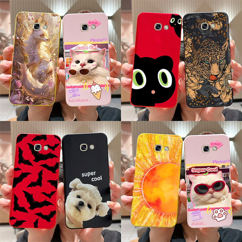 เคสโทรศัพท์สําหรับ Samsung Galaxy A5 2016 A5 (2017) / Samsung A7 2017 เคสซิลิโคน Soft Matte น่ารักการ์ตูน Cat Fox รูปแบบฝาครอบป้องกัน