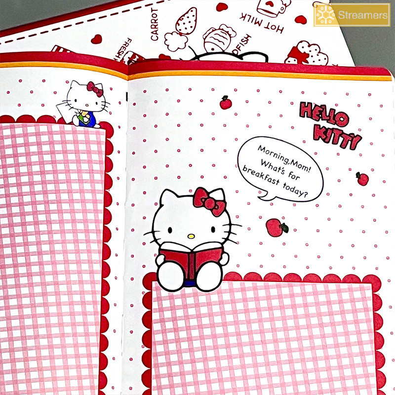 {Streamers} การ์ตูน Sanrio Hello Kitty A5 โน๊ตบุ๊คดูดีนักเรียนน่ารักหน้าสีทึบไดอารี่นักเรียนการเรียนรู้เครื่องเขียน Notepad ใหม่