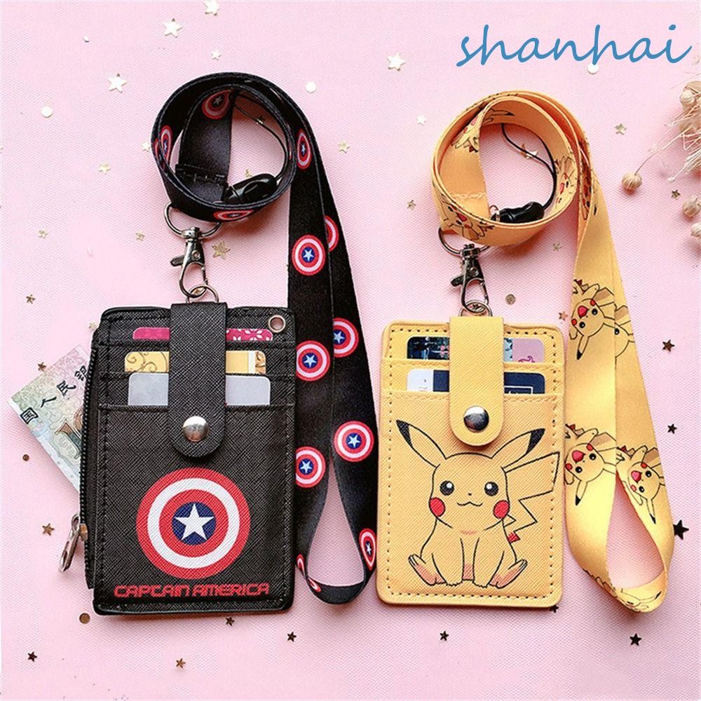 กระเป๋าใส่เหรียญ หนัง Pu ลายการ์ตูน Stitch พร้อมสายคล้องคอ สําหรับใส่บัตรประจําตัวประชาชน