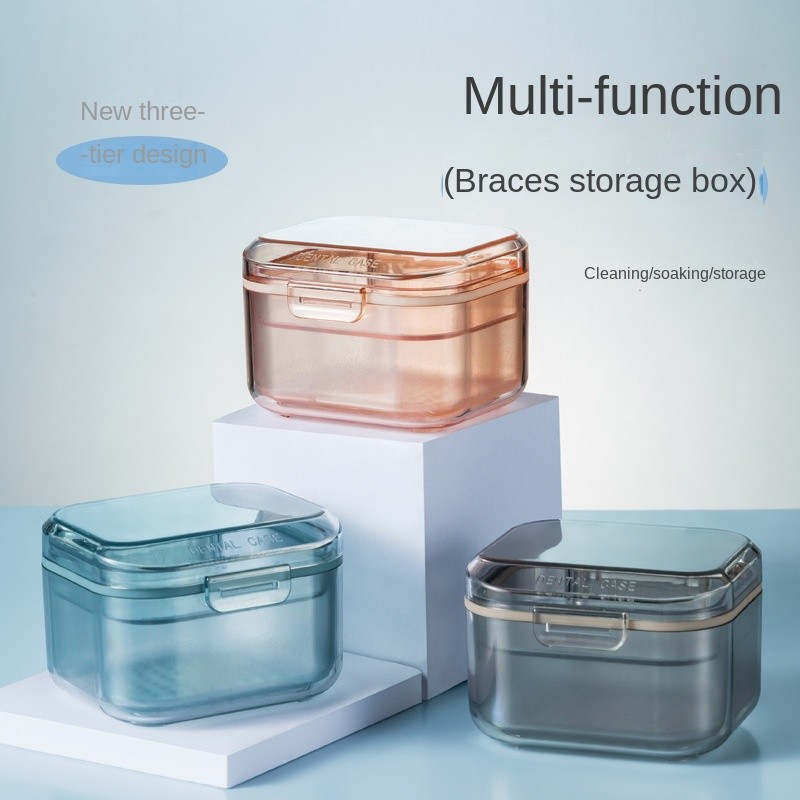 Primehome ซองรีเทนเนอร์ ซองทําความสะอาดรีเทนเนอร์ อาบน้ําฟันปลอมที่ไม่ซ้ํากันพร้อมถาดท่อระบายน้ําเหมาะสําหรับฟันปลอมสะพานฟันปลอมฟันปลอมบางส่วนวงเล็บเดิ