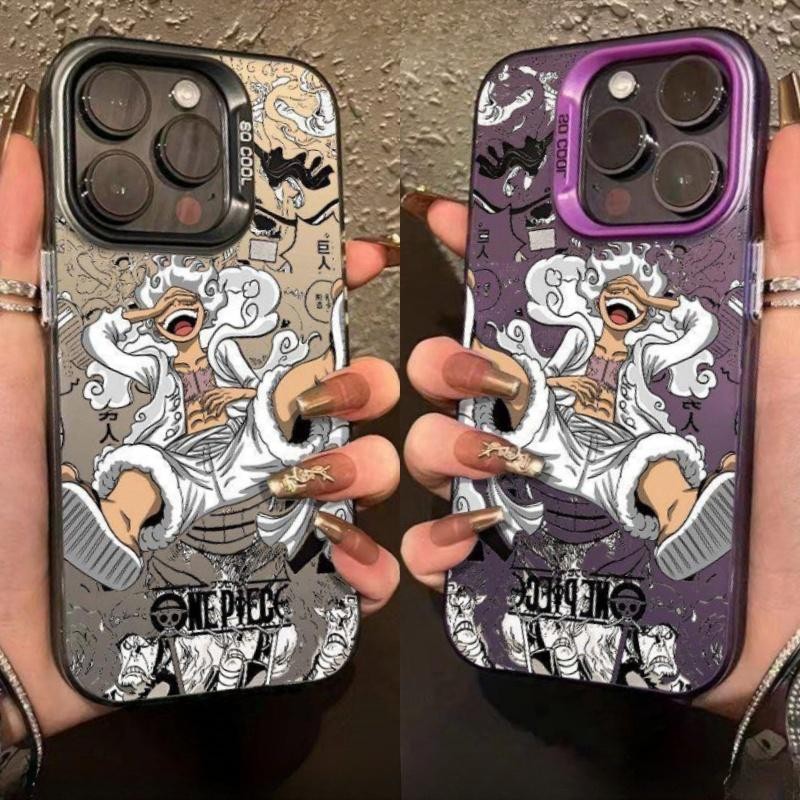 Anime Cool One Piece Nika Gear 5 Luffyเคสโทรศัพท์สําหรับIphone 15 Pro Max 11 12 13 14 16 Pro Max 7 8 Plus XR X XS Max Shell Matte Armor Hardอะคริลิคกันกระแทกเลเซอร์เงิน