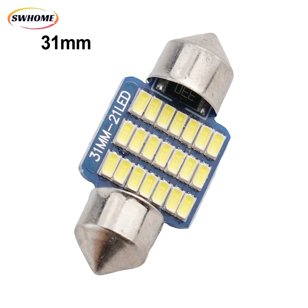 สวโฮม! 1 ชิ้น 31 มม. ไฟ LED โดมไฟอ่านหนังสือปลายคู่ 21SMD ไฟส่องป้ายทะเบียน สต็อกพร้อม