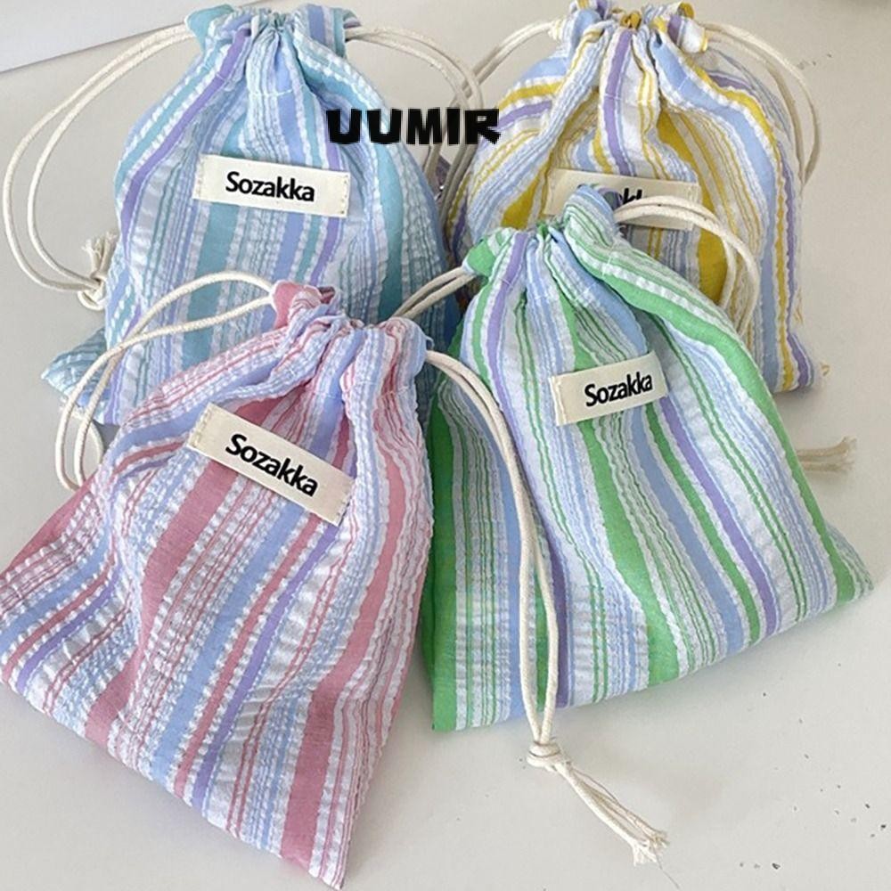 UUMIR  Storage Bag, Portable Folds and Stripes Makeup Pouch, Durable Drawstring Sundry Bundle Pocket Travel