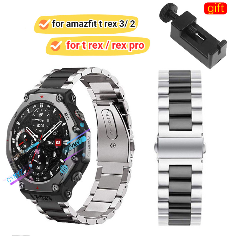 Amazfit t rex 3 สายโลหะสายรัดข้อมือกีฬา amazfit t-rex pro strap สร้อยข้อมือสายสแตนเลส amazfit t-rex t rex 2 สาย
