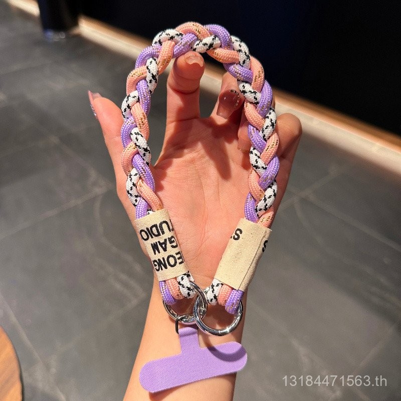 เคสโทรศัพท์สีม่วงแบบทอแบบอินเทรนด์เชือกเส้นเล็กข้อมือกว้างและแข็งแรงจี้ขวดน้ำกล้องแบบพกพาที่ห้อยโทรศัพท์มือถือป้องกันการสูญหาย