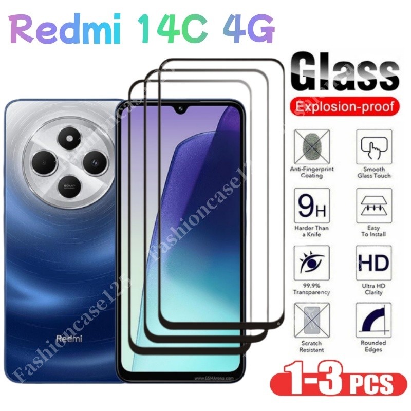 3 ชิ้น Redmi 14C 4G 2024 ป้องกันหน้าจอสําหรับ Xiaomi Redmi 14C Redmi14C 4G 14 C 4G 2024 คลุมทั้งหมดกระจกนิรภัยใส HD ฟิล์มป้องกันกระจก Anti Scratch 9H ความแข็ง