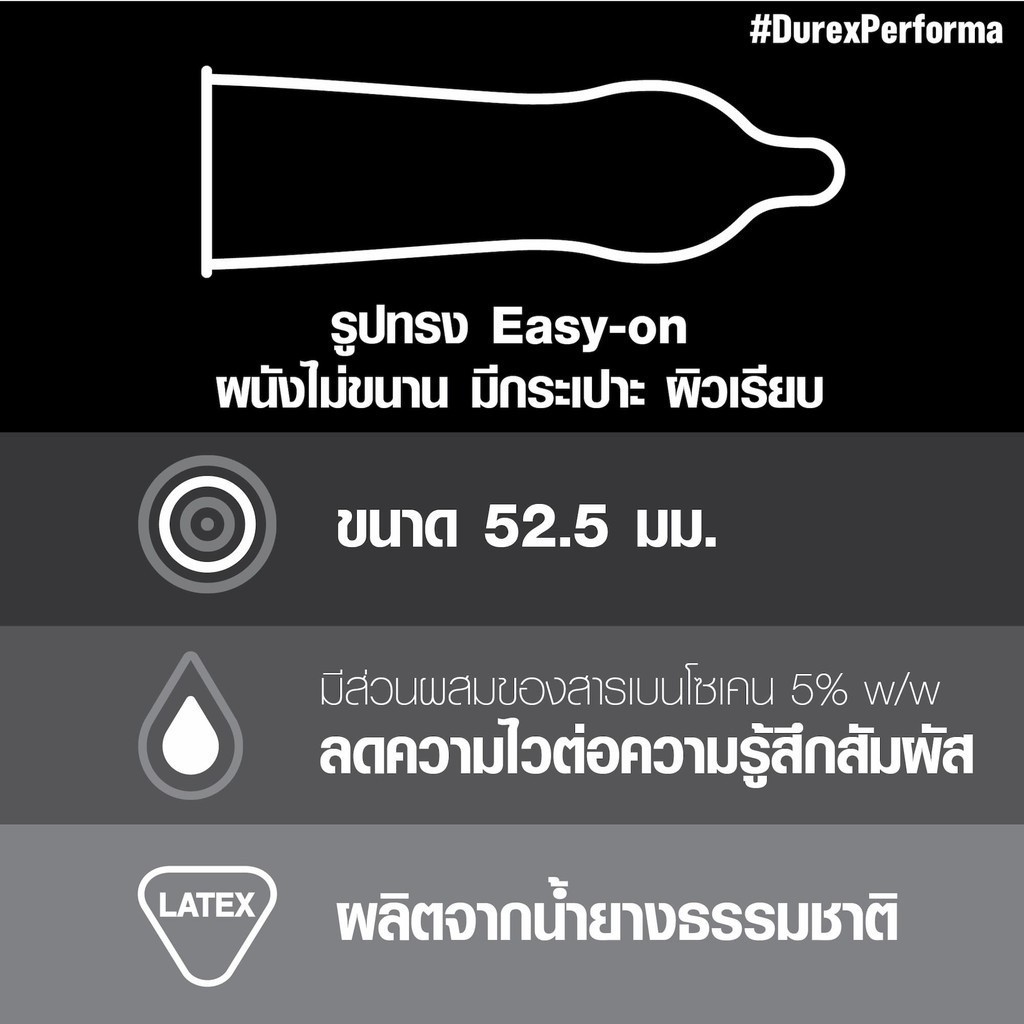ลดเพิ่ม 30%   ของแท้ 100% Durex Performa Condom 52.5mm ถุงยางอนามัย ดูเร็กซ์ เพอร์ฟอร์มา ชะลอการหลั่ง [ ** BIG ** ] ราคา ถูกที่สุด ดีลบีเคเค แกลเลอรีภาพที่ 4