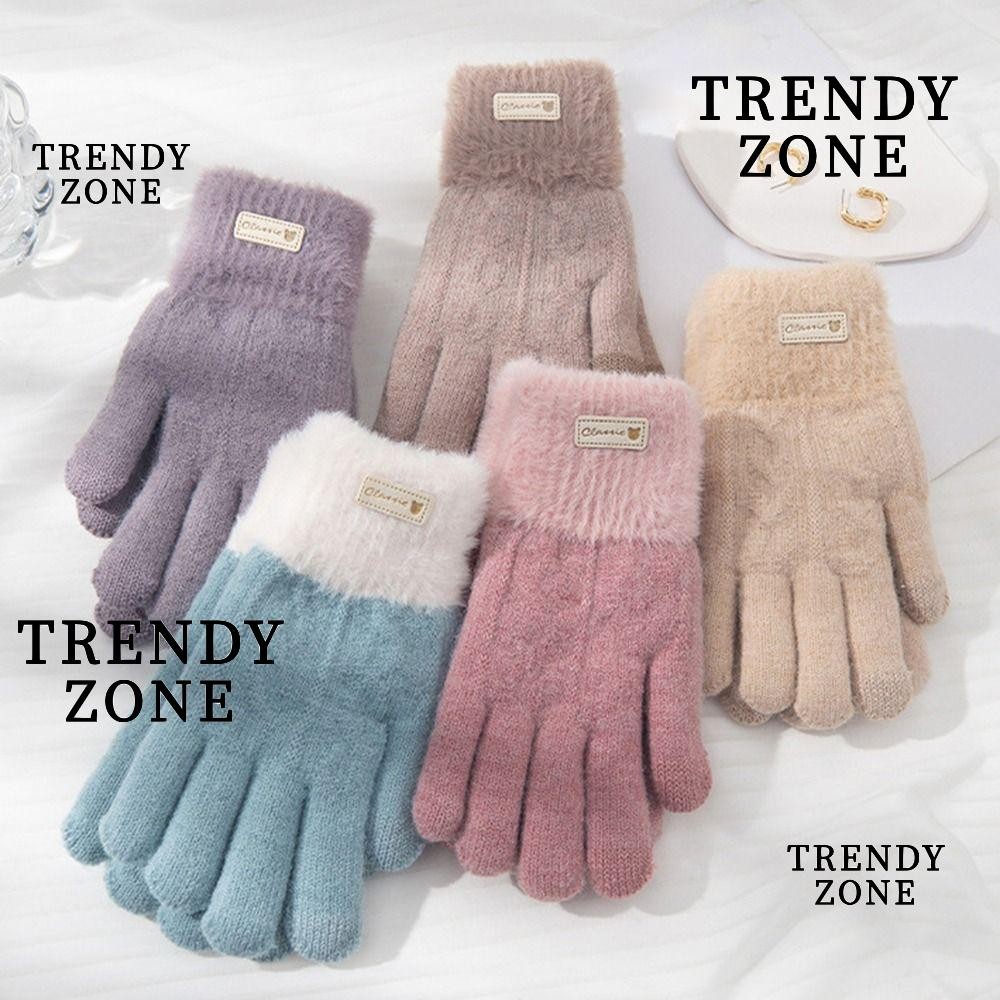 Trendyzone ถุงมือถัก, ถุงมืออุ่นหนาเย็น, หน้าจอสัมผัสกันลมทุกวันถุงมือสั้นฤดูใบไม้ร่วงฤดูหนาว
