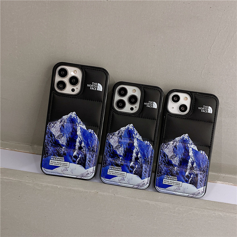 Blue Snow Mountain Faceปักเป้าIPhoneสําหรับIPhone 16 Pro Max 11 12 13 14 15 Plus Xs Max Mini 7 8 PlusปลอกNorthผ้าฝ้ายเบาะลงแจ็คเก็ต3Dหยักนุ่มปกหลัง