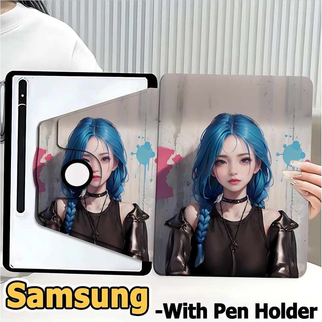 เคสฝาพับ ซัมซุง Tab case S6 lite S7 S8 S9 S10+ S7FE S9FE S9FE+ A8 A9 A9+ เคสฝาพับ Samsung Galaxy Tab S8+ S9+ S7+ A7 lite 360°หมุนตั้ง/นอนได้ เคส Galaxy /Anime Girl Samsung case