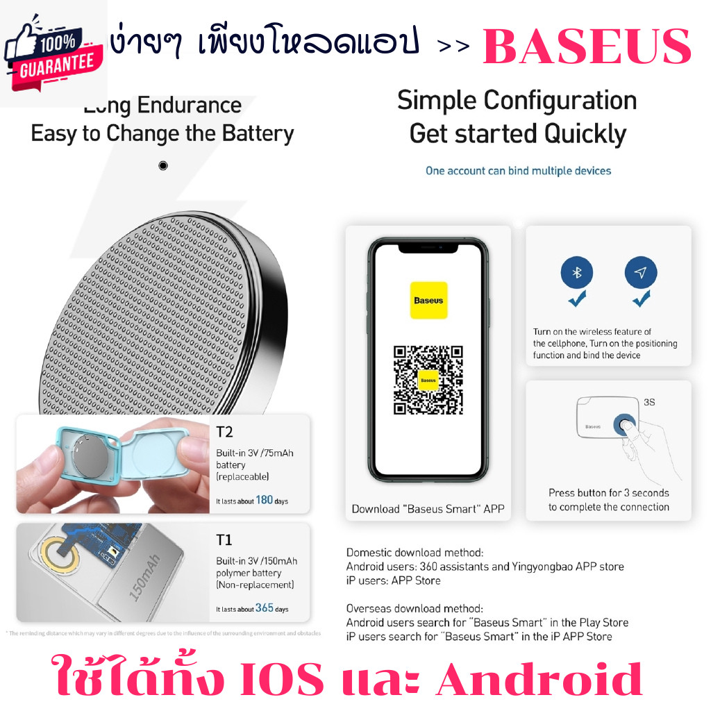 Baseus T2  เครื่องติดตาม กันหาย สำหรัติดกระเป๋าสตางค์ เด็ก