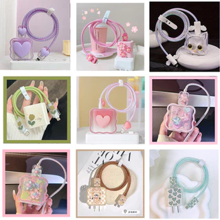 1ชุด5ชิ้น ชุดถนอมสายชาร์สำหรับ ไอโฟน20W/18W Cable Bite เคสหัวชาร์จ สายชาร์จ ลายการ์ตูนน่ารัก ตัวถนอมสายชาร์จ